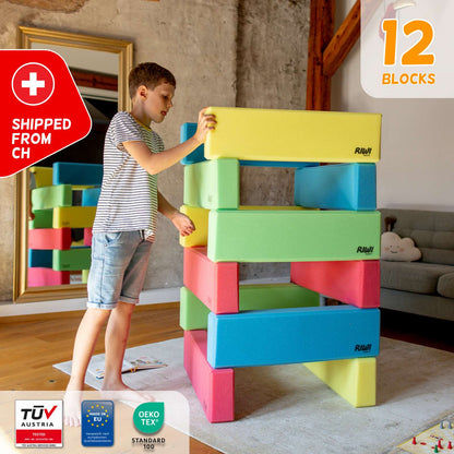 12 RIWI XXL Bausteine Tür geprüft und Kind beim spielen